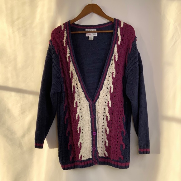 Purple and white knit sweater cardigan - Picture 3 of 4